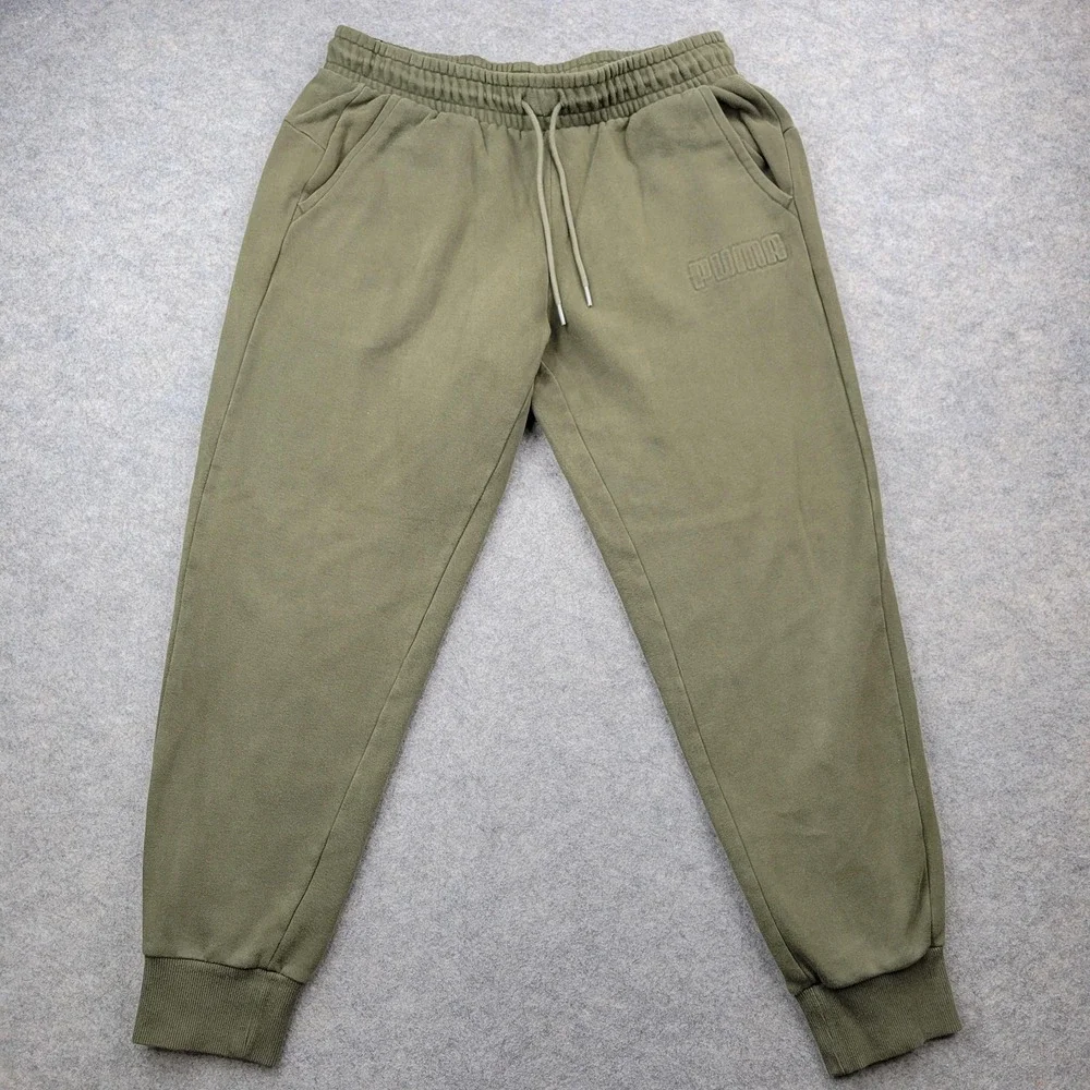 Puma Sweatpants Mens Large Green Fleece Joggers Elastic Waist Pockets Logo